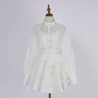 Womens Lantern Sleeve Button Up Shirt and A Line Skirt Set Casual Spring Summer Fashion Available in Multiple Colors