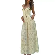 Elegant High Waisted Polka Dot Maxi Dress Summer Fashion Womens Casual Wear Wholesale Available