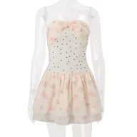 Sweetheart Neckline Ruffle Hem Dress Polka Dot Floral Print Summer Fashion