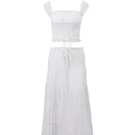 Fashion Womens Set Square Neck Lace Tie Ruffled Hem Skirt Winter Collection Wholesale Available