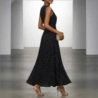 Womens Summer Dress Elegant Waist Tie Polka Dot Design Available in White and Black Wholesale Sizes S to 3XL