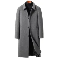 Mens Wool Overcoat Knee Length Warmth Casual Winter Outerwear Available in Navy Gray Black Wholesale Options