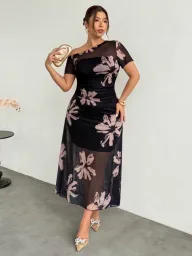 Elegant Floral Pattern Spring Dress Slim Fit Sand Color Fashionable Design Perfect for Spring Events Wholesale