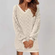 Womens Casual Solid Color V Neck Long Sleeve Top Autumn Winter Collection Versatile Everyday Wear Wholesale Available