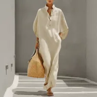 Elegant Solid Color French Style Maxi Dress for Women Summer Fashion Casual Wear Wholesale Available