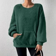 Casual Sweatshirt Solid Color Round Neck Long Sleeve Pocket Design Autumn Winter Fashion Wholesale Available