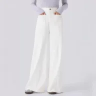 High Waisted Pocketed Patchwork Button Zipper Wide Leg Jeans Womens Fashion Fall Winter Collection Wholesale Available