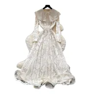 French Court Style Lace Long Sleeve Dress High Waist Tie Waist A Line Silhouette Elegant for Autumn Wholesale