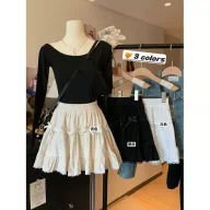 High Waist Lace Trim Skirt Flared A Line Design Elegant for Autumn Winter ready to ship