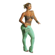 Womens Two Piece Set Stylish Strapless Top and Fitted Pants Summer Casual Wear Available in Green Wholesale