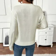 Womens Loose Fit White Sweater with Floral Embroidery Round Neck Long Sleeve for Spring and Autumn Wholesale