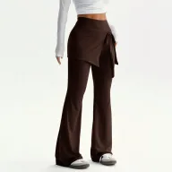High Waist Flare Pants for Women Two Piece Design Coffee Color Casual Style private label