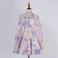 Vintage Floral Print Beaded Lantern Sleeve Top and A Line Skirt Two Piece Set for Women Wholesale Fashion Casual Outfit