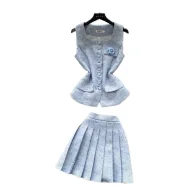 Sleeveless Vest and Pleated Skirt Set for Women Lightweight Summer Outfit Casual Chic Style