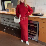 Womens Loose Knit Sweater and Wide Leg Pants Set Wool Blend Fabric Casual Autumn Winter Outfit