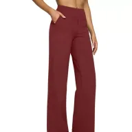 High Waisted Loose Fit Straight Leg Pants Solid Color Pocket Design Casual Style Autumn Collection Wholesale