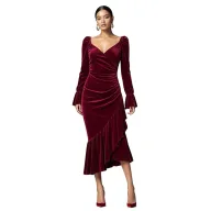 Velvet V Neck Dress Slimming Fit Irregular Hem Midi Length Autumn Winter Fashion Wholesale Available
