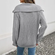 Womens Gray Half Zip Sweater Casual Style with Collar Cozy Knit Fabric Available in Multiple Sizes Wholesale Supply
