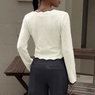 Womens Color Block V Neck Sweater Casual Style Lightweight Knit Available in White Wholesale Supply