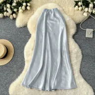 High Waist Satin Midi Skirt for Women A Line Silhouette Elegant Fit Flare Design Perfect for Spring and Summer Wholesale