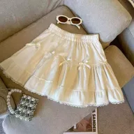 High Waist Lace Trim Skirt Flared A Line Design Elegant for Autumn Winter ready to ship