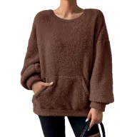 Casual Sweatshirt Solid Color Round Neck Long Sleeve Pocket Design Autumn Winter Fashion Wholesale Available