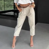 Womens Casual Slim Fit Solid Color Pants Pocket Design Versatile Style Summer Collection Wholesale Available
