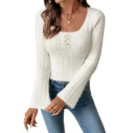Beige Long Sleeve Sweater for Women Soft Faux Mink Fabric Casual Style low MOQ