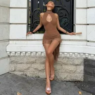 Sleeveless High Neck Bodycon Dress for Women Ruched Design Mid Length Summer Fashion