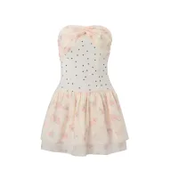 Sweetheart Neckline Ruffle Hem Dress Polka Dot Floral Print Summer Fashion