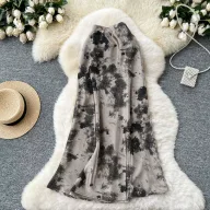 High Waist Satin Midi Skirt for Women Vintage Ink Print Flared Design Summer Casual Wear