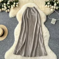 High Waist Satin Midi Skirt for Women A Line Silhouette Elegant Fit Flare Design Perfect for Spring and Summer Wholesale