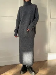 Womens Loose Knit Sweater and Wide Leg Pants Set Wool Blend Fabric Casual Autumn Winter Outfit