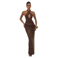Summer Womens Dress Sexy Hollow Cross Neck Fashionable Sequins Bodycon Fit Evening Party Wear Wholesale Available