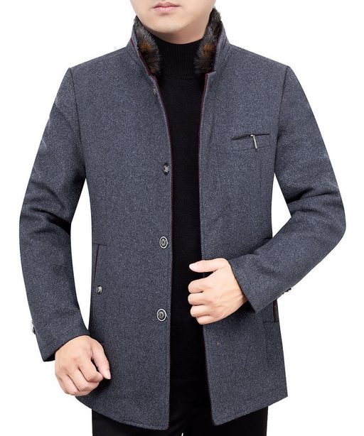 Mens Mid Length Fleece Lined Coat Removable Fur Collar Warm Insulation Stylish Design Ideal for