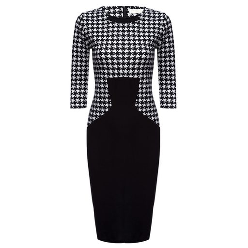 Houndstooth Pattern Midi Dress Slim Fit Short Sleeve Casual Style Perfect for Spring and Summer