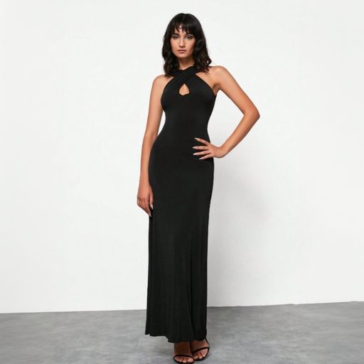 Backless A Line Maxi Dress for Women High Waist Sleeveless Knitted Fabric Spring Summer Casual Wear