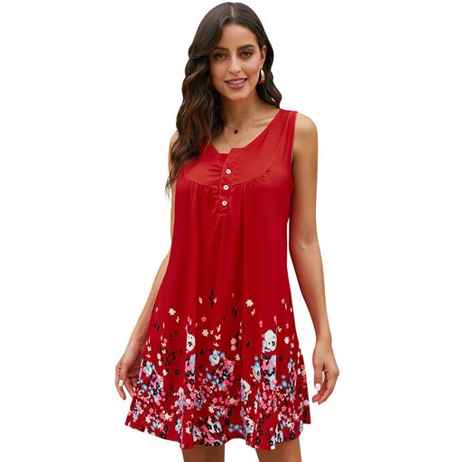 Floral Print Summer Dress for Women Round Neck Sleeveless Loose Fit Casual Wear Wholesale Availa