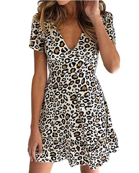 V Neck Short Sleeve A Line Dress Womens Casual Summer Fashion Lightweight Fabric Various Colors