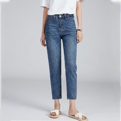 High Waisted Cropped Straight Leg Jeans for Women Ripped Hem Loose Fit Slimming Design Casual Spring Fall Wear
