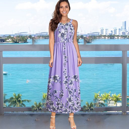 Womens Summer Floral Maxi Dress Sleeveless Beach Style Lightweight Fabric Perfect for Vacation W