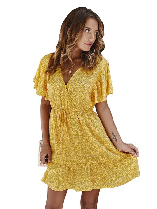 Womens Spring Dress Original Design Ruffle Hem Sexy Silhouette Perfect for Parties or Casual Out