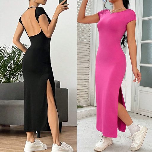 Elegant Sleeveless Knit A Line Dress for Women Mid Waist Casual Summer Wear Available in Black Fuchsia and Rose Red
