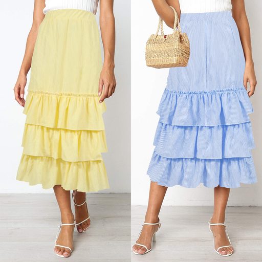 Striped Maxi Skirt Two Colors Cake Design Summer Fashion Wholesale Availability customizable