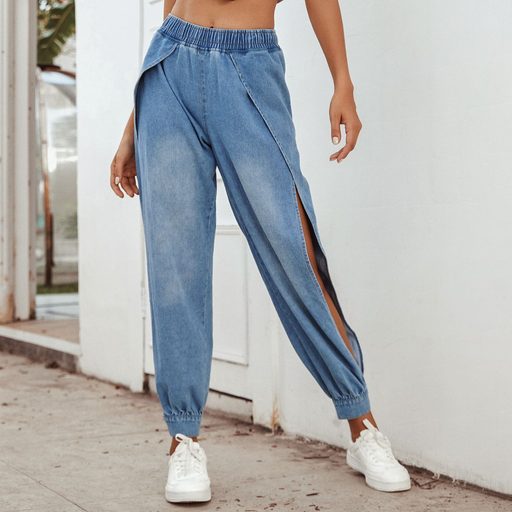 Casual Womens Denim Pants Side Slit Tapered Fit Comfortable Fabric Perfect for Everyday Wear Who