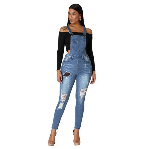 Fashionable Womens Denim Overalls Slim Fit Distressed Design Versatile Style Casual Wear Ready t