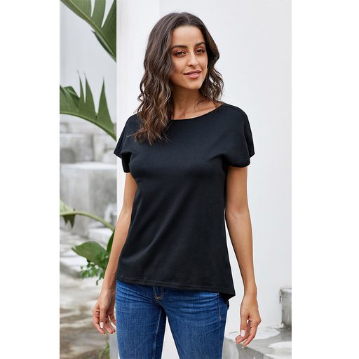 Womens Solid Color T Shirt European Style Round Neck Short Sleeve Regular Fit Casual Wear for Su
