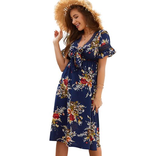 Summer Floral Print Dress V Neck Short Sleeve Casual Style Perfect for Parties or Everyday Wear
