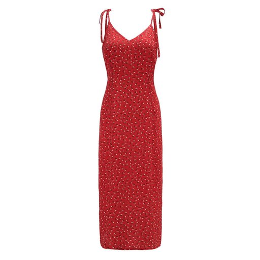 Polka Dot Maxi Dress Side Slit Sleeveless Elegant Design Perfect for Parties and Special Occasio