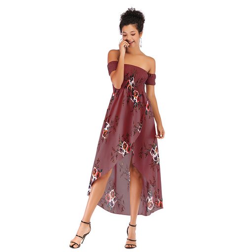 Womens Floral Chiffon Dress Sexy Off Shoulder Design Spring Style Lightweight Fabric Wholesale A